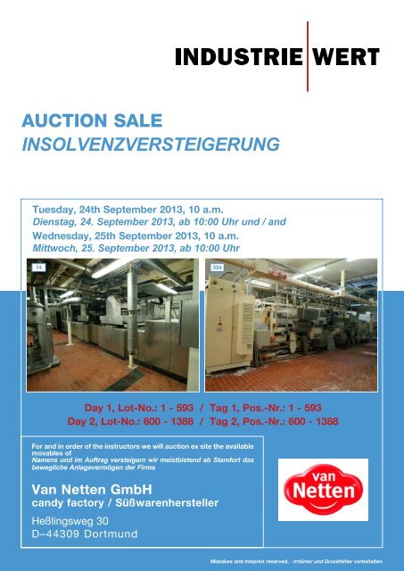 auction sale InSolvenzverSteIgerUng - IndustrieWert GmbH