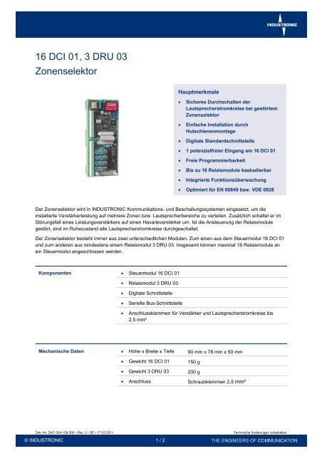 16 DCI 01, 3 DRU 03 Zonenselektor - Industronic