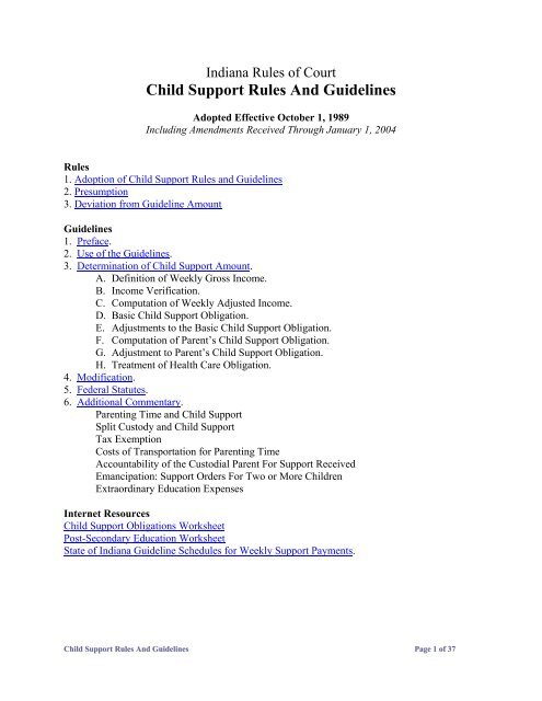 INDIANA CHILD SUPPORT RULES AND GUIDELINES