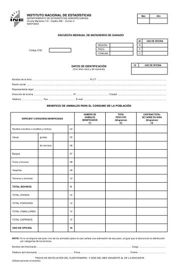 Encuesta mensual de Mataderos de Ganado - Instituto Nacional de ...