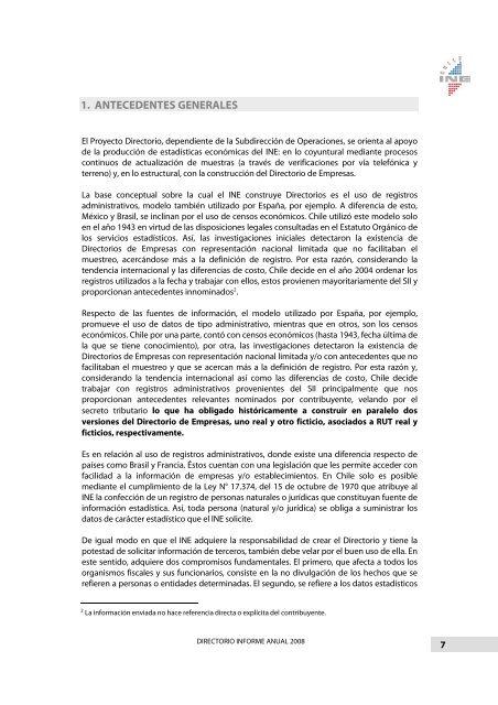 Directorio Nacional de Empresas Informe Anual 2008 - INE ValparaÃ­so