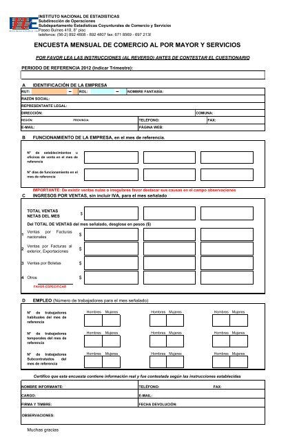 Encuesta Mensual de Comercio al por Mayor y Servicios - Instituto ...