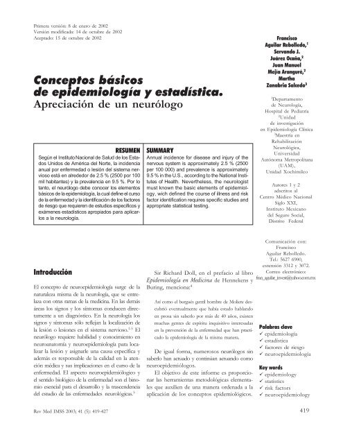 Conceptos bÃ¡sicos de epidemiologÃ­a y estadÃ­stica. ApreciaciÃ³n de ...