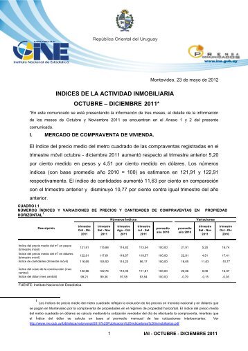 indices de la actividad inmobiliaria octubre â diciembre 2011