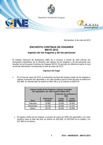 ENCUESTA CONTINUA DE HOGARES MAYO 2012 Ingreso de los ...