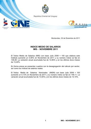 INDICE MEDIO DE SALARIOS IMS - NOVIEMBRE 2011