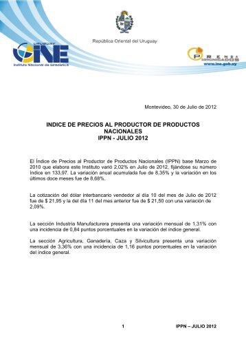 de precios al productor de productos nacionales ippn - julio 2012