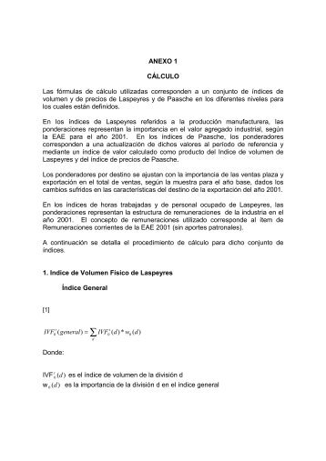 ANEXO 1 CÃLCULO Las fÃ³rmulas de cÃ¡lculo utilizadas ...