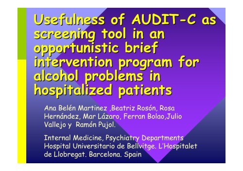 Usefulness of AUDIT-C as screening tool in an ... - INEBRIA
