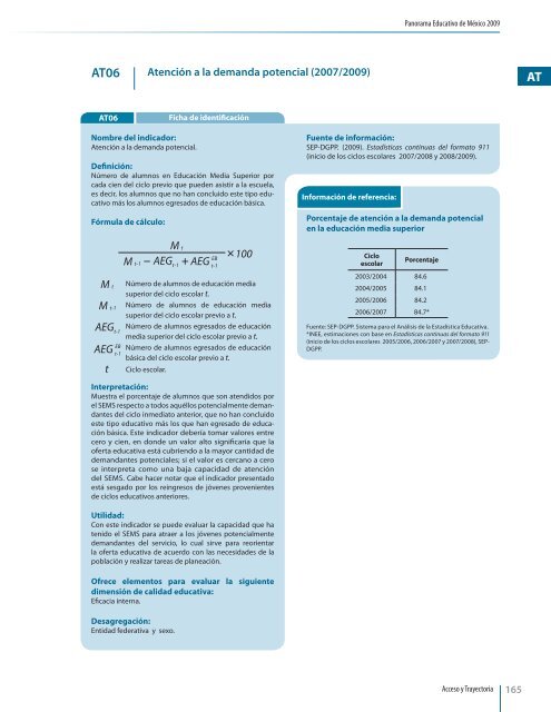 Panorama Educativo de MÃ©xico 2009 - Instituto Nacional para la ...