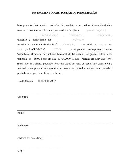 INSTRUMENTO PARTICULAR DE PROCURAÇÃO Pelo ... - INEE