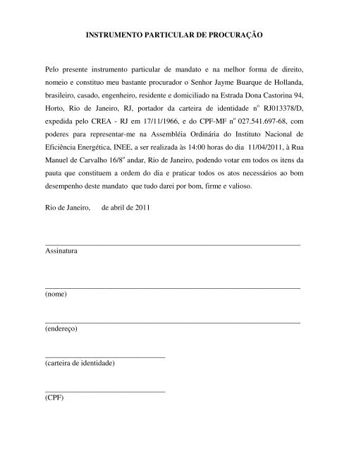 INSTRUMENTO PARTICULAR DE PROCURAÇÃO Pelo ... - INEE