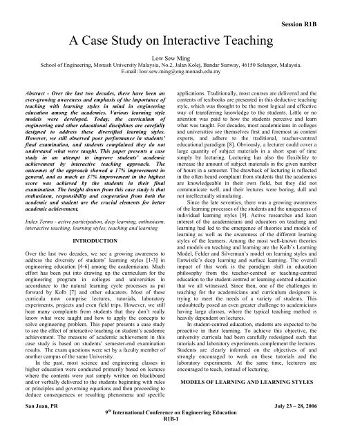 A Case Study on Interactive Teaching - iNEER