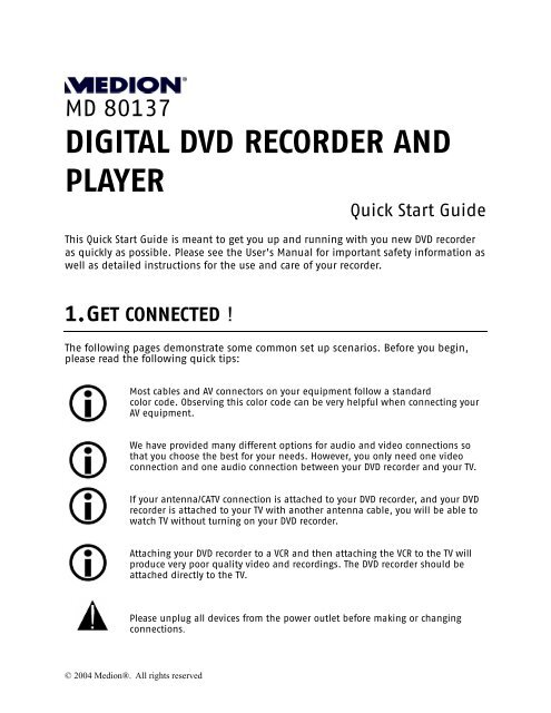 DIGITAL DVD RECORDER AND PLAYER - Medion