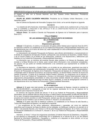 Presupuesto de egresos de la federaciÃ³n para el ejercicio fiscal 2010