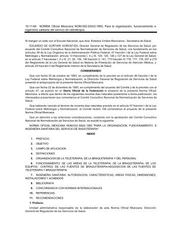 10-11-94 NORMA Oficial Mexicana NOM-002-SSA2-1993, Para la ...