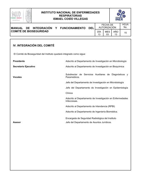 ComitÃ© de Bioseguridad - Instituto Nacional de Enfermedades ...