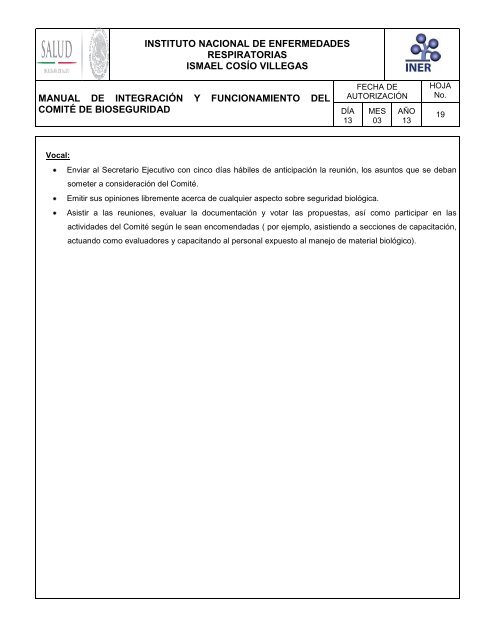 ComitÃ© de Bioseguridad - Instituto Nacional de Enfermedades ...