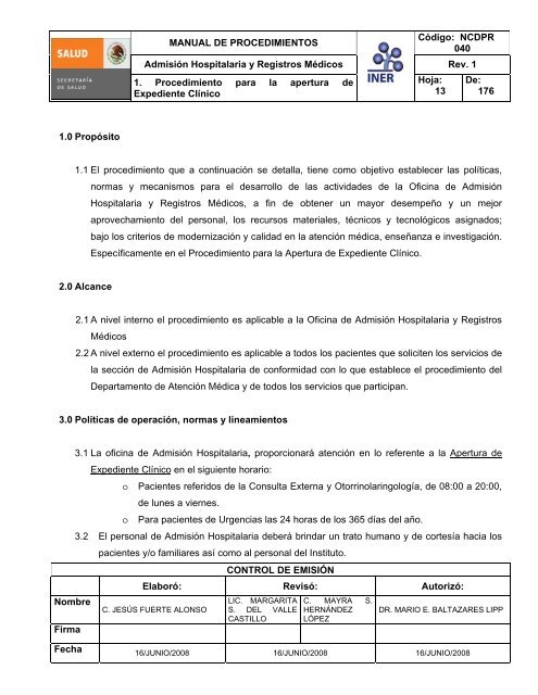 manual de procedimientos de admisiÃ³n hospitalaria - Instituto ...