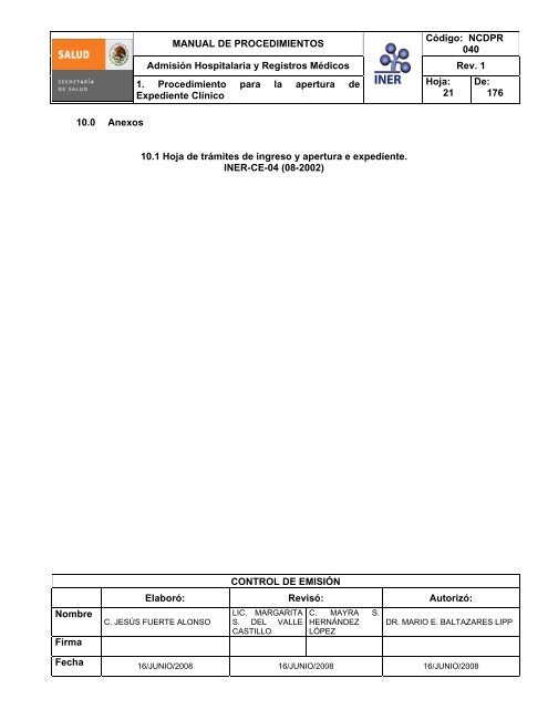 manual de procedimientos de admisiÃ³n hospitalaria - Instituto ...