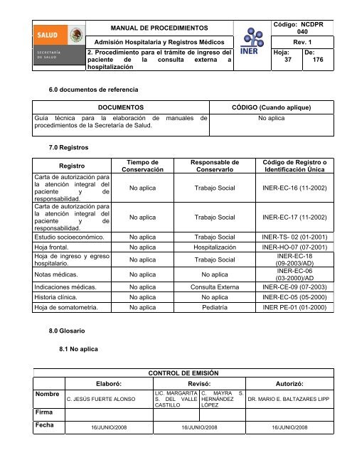 manual de procedimientos de admisiÃ³n hospitalaria - Instituto ...