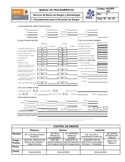 servicio del Banco de Sangre - Instituto Nacional de Enfermedades ...