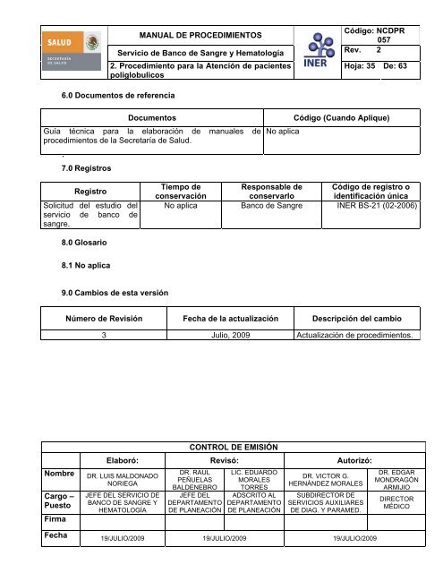 servicio del Banco de Sangre - Instituto Nacional de Enfermedades ...