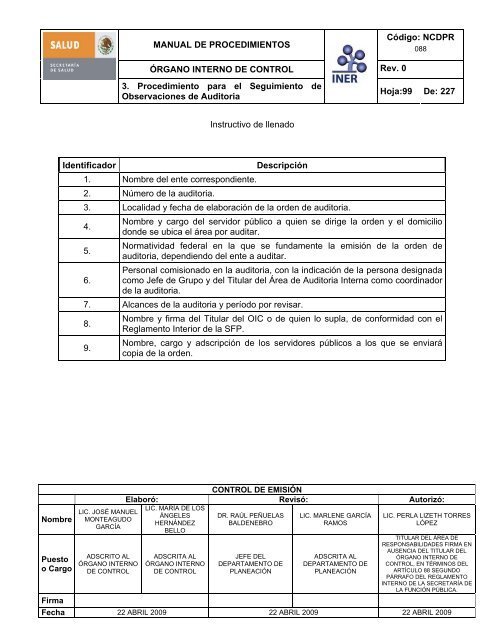 manual de procedimientos del Ã³rgano interno de control - Instituto ...