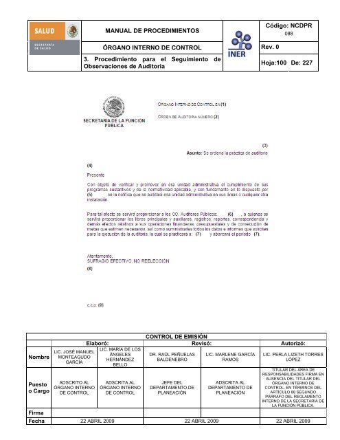 manual de procedimientos del Ã³rgano interno de control - Instituto ...