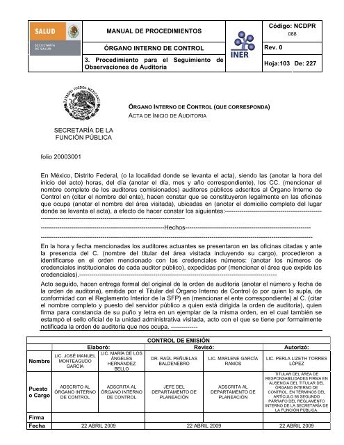 manual de procedimientos del Ã³rgano interno de control - Instituto ...