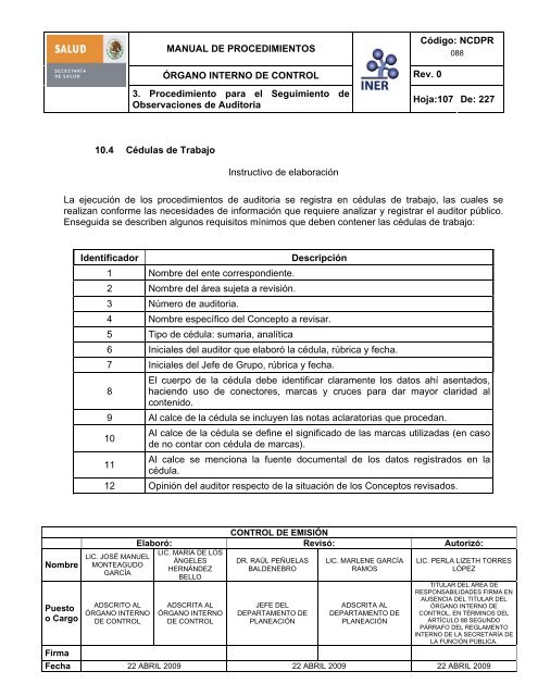 manual de procedimientos del Ã³rgano interno de control - Instituto ...