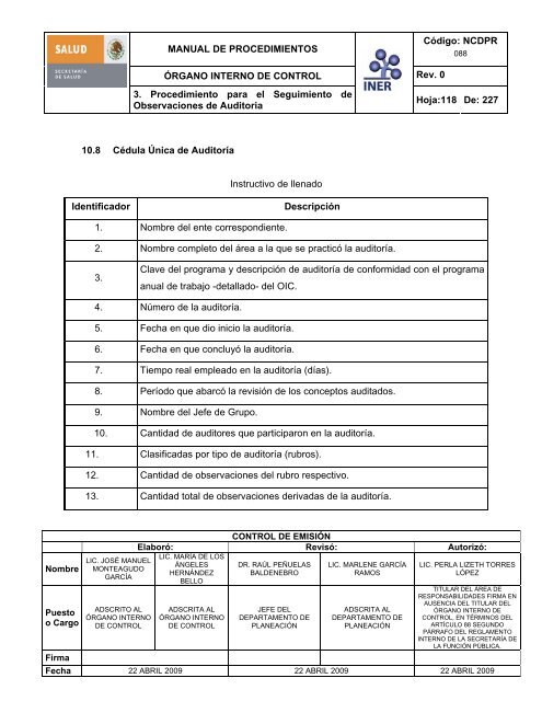 manual de procedimientos del Ã³rgano interno de control - Instituto ...