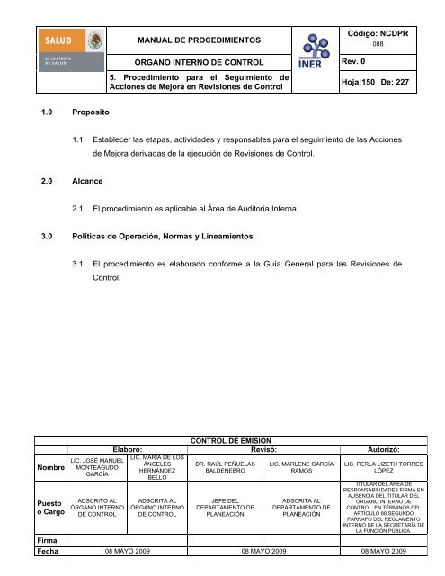 manual de procedimientos del Ã³rgano interno de control - Instituto ...