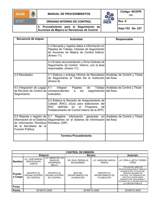 manual de procedimientos del Ã³rgano interno de control - Instituto ...