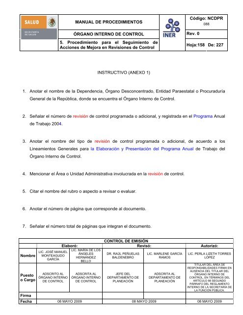 manual de procedimientos del Ã³rgano interno de control - Instituto ...