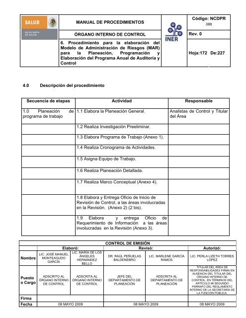 manual de procedimientos del Ã³rgano interno de control - Instituto ...