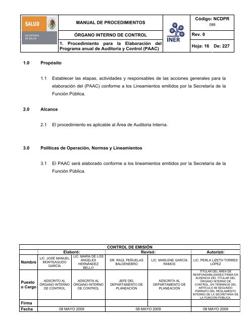 manual de procedimientos del Ã³rgano interno de control - Instituto ...