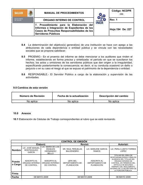 manual de procedimientos del Ã³rgano interno de control - Instituto ...