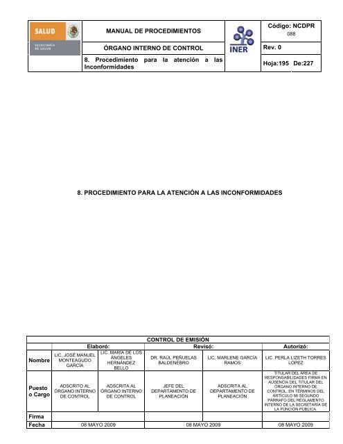 manual de procedimientos del Ã³rgano interno de control - Instituto ...