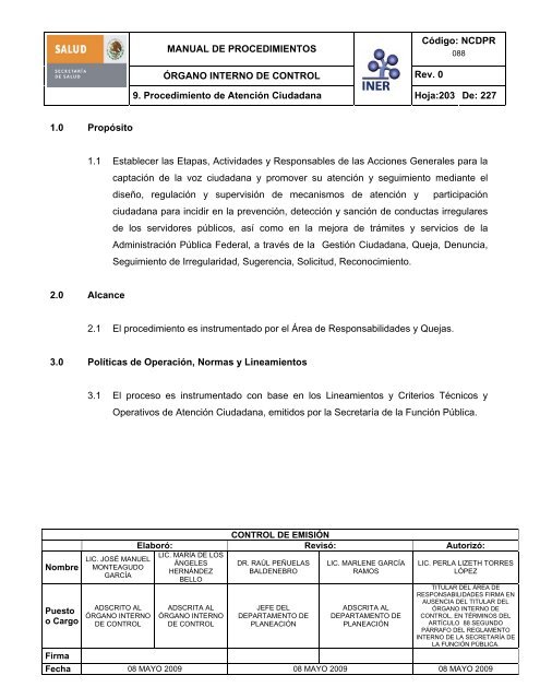 manual de procedimientos del Ã³rgano interno de control - Instituto ...