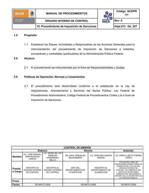 manual de procedimientos del Ã³rgano interno de control - Instituto ...