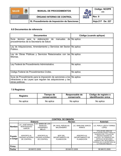 manual de procedimientos del Ã³rgano interno de control - Instituto ...