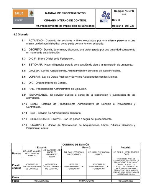 manual de procedimientos del Ã³rgano interno de control - Instituto ...