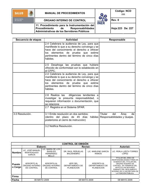 manual de procedimientos del Ã³rgano interno de control - Instituto ...