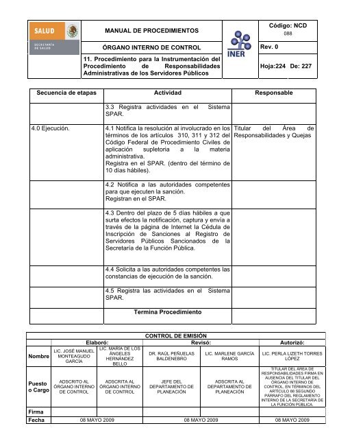 manual de procedimientos del Ã³rgano interno de control - Instituto ...