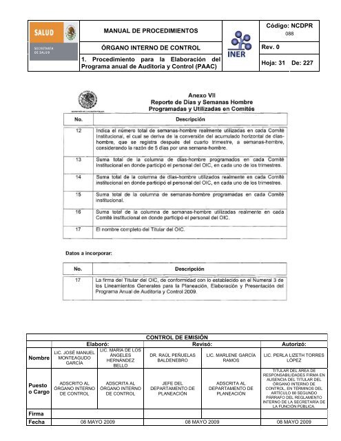 manual de procedimientos del Ã³rgano interno de control - Instituto ...