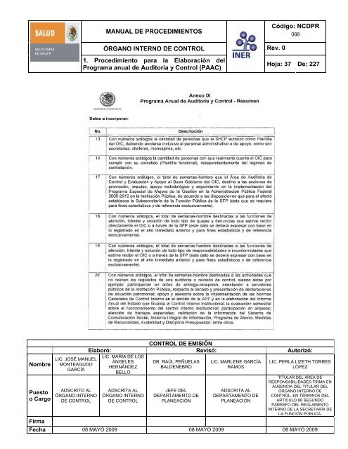 manual de procedimientos del Ã³rgano interno de control - Instituto ...