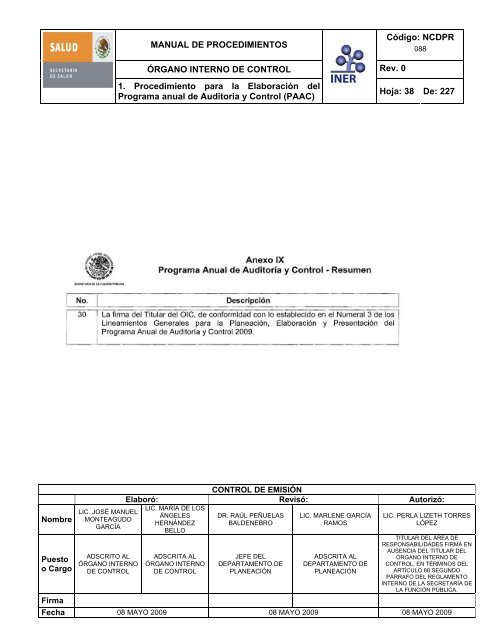 manual de procedimientos del Ã³rgano interno de control - Instituto ...