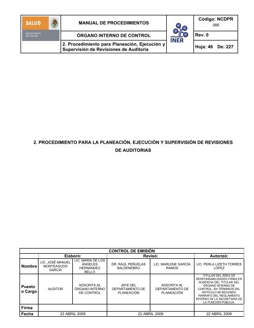 manual de procedimientos del Ã³rgano interno de control - Instituto ...