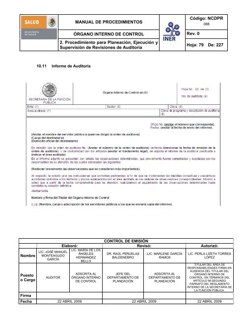 manual de procedimientos del Ã³rgano interno de control - Instituto ...